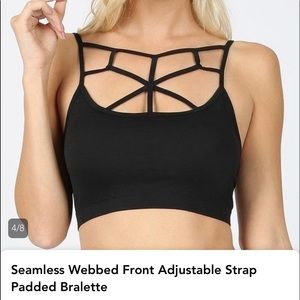 Black seamless adjustable strap cage bralette